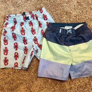 Lobster Print and Striped Swim Shorts